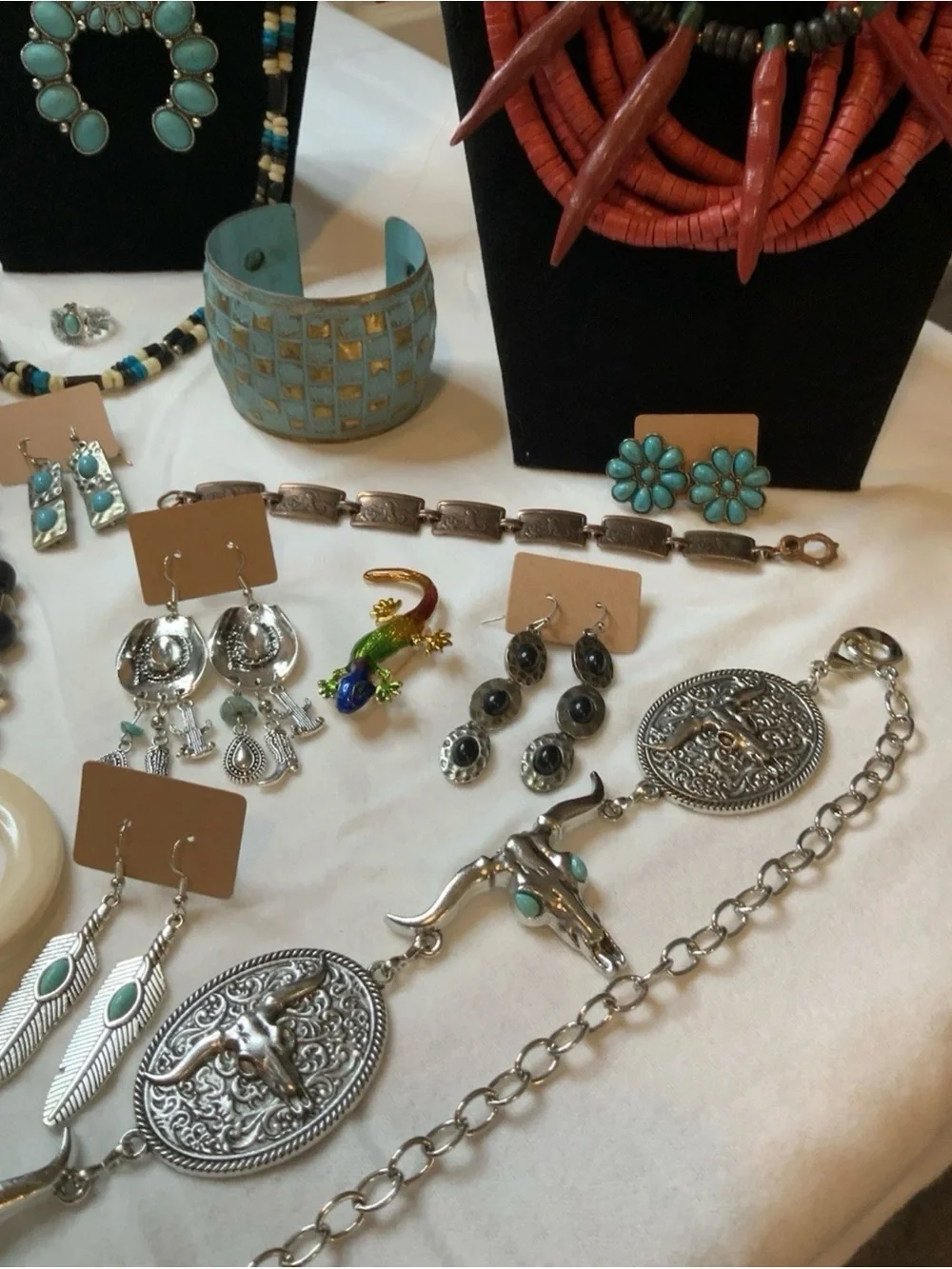 Southwestern Sculpture with Fashion Jewelry Mixed Lot 55+Pcs
